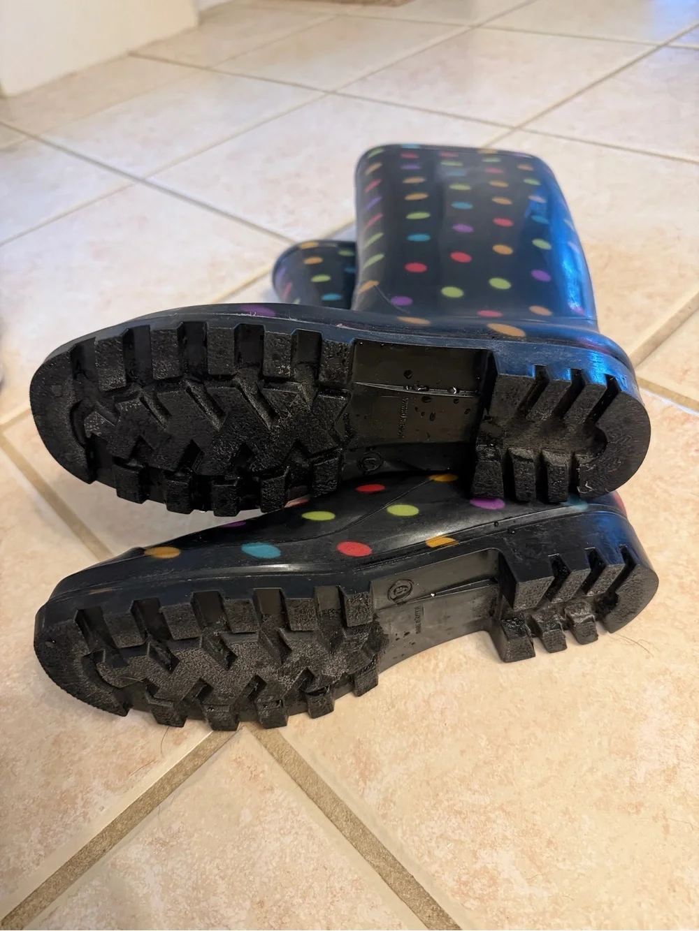 Women's Black Polka Dot Rain Boots - Colorful Dot Print